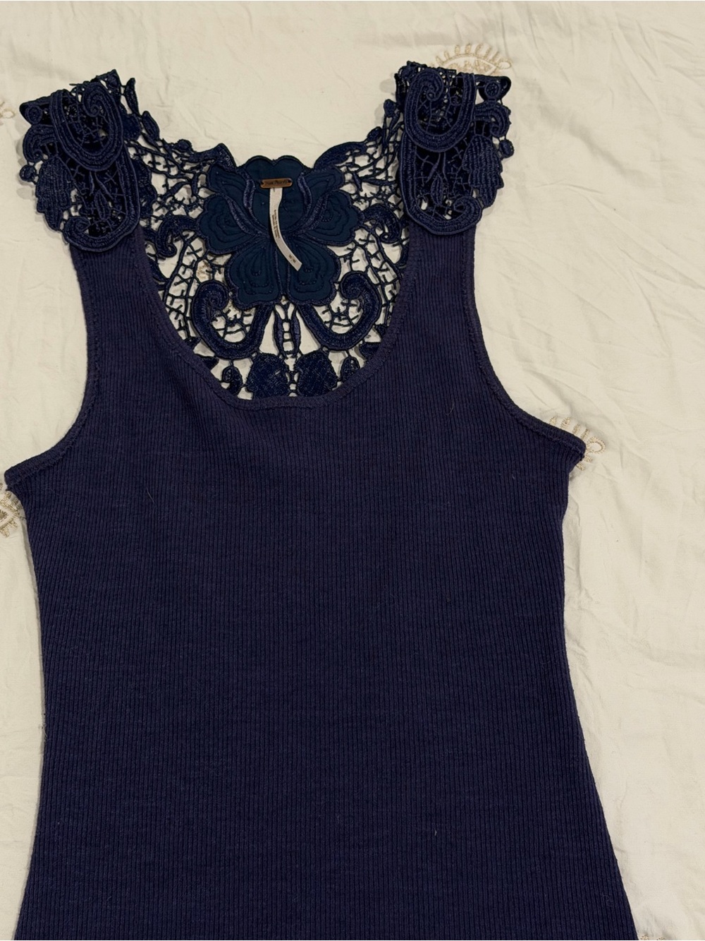 Vintage top from Free People Navy Crochet-Back Ribbed Tank Top